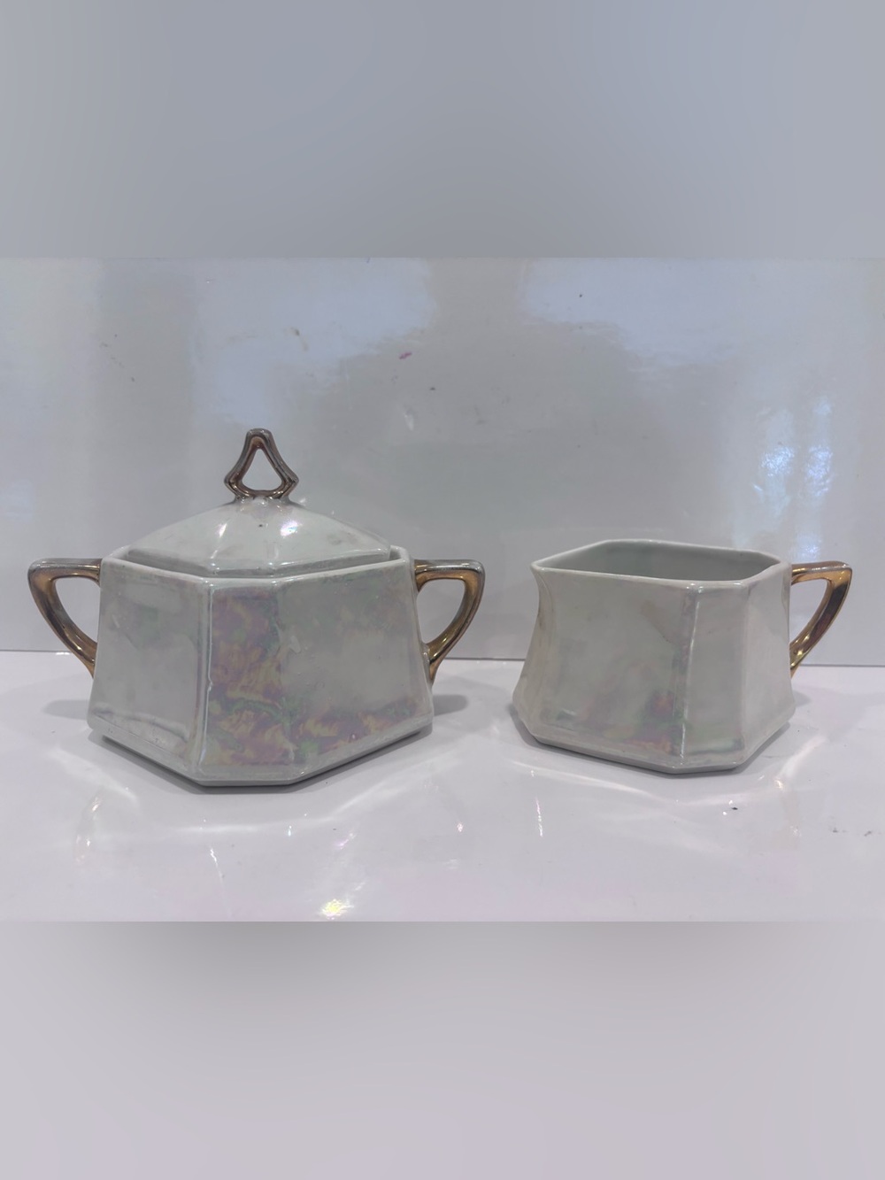 Vintage NTS German Silesia art deco iridescent lustreware porcelain cream&sugar